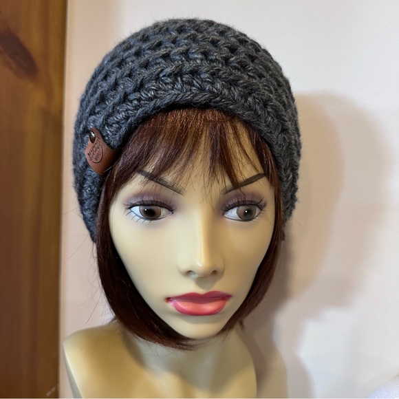 Unisex, chunky charcoal, hand knit, headband/ear warmer band. 4” x 22”. - Picture 9 of 10
